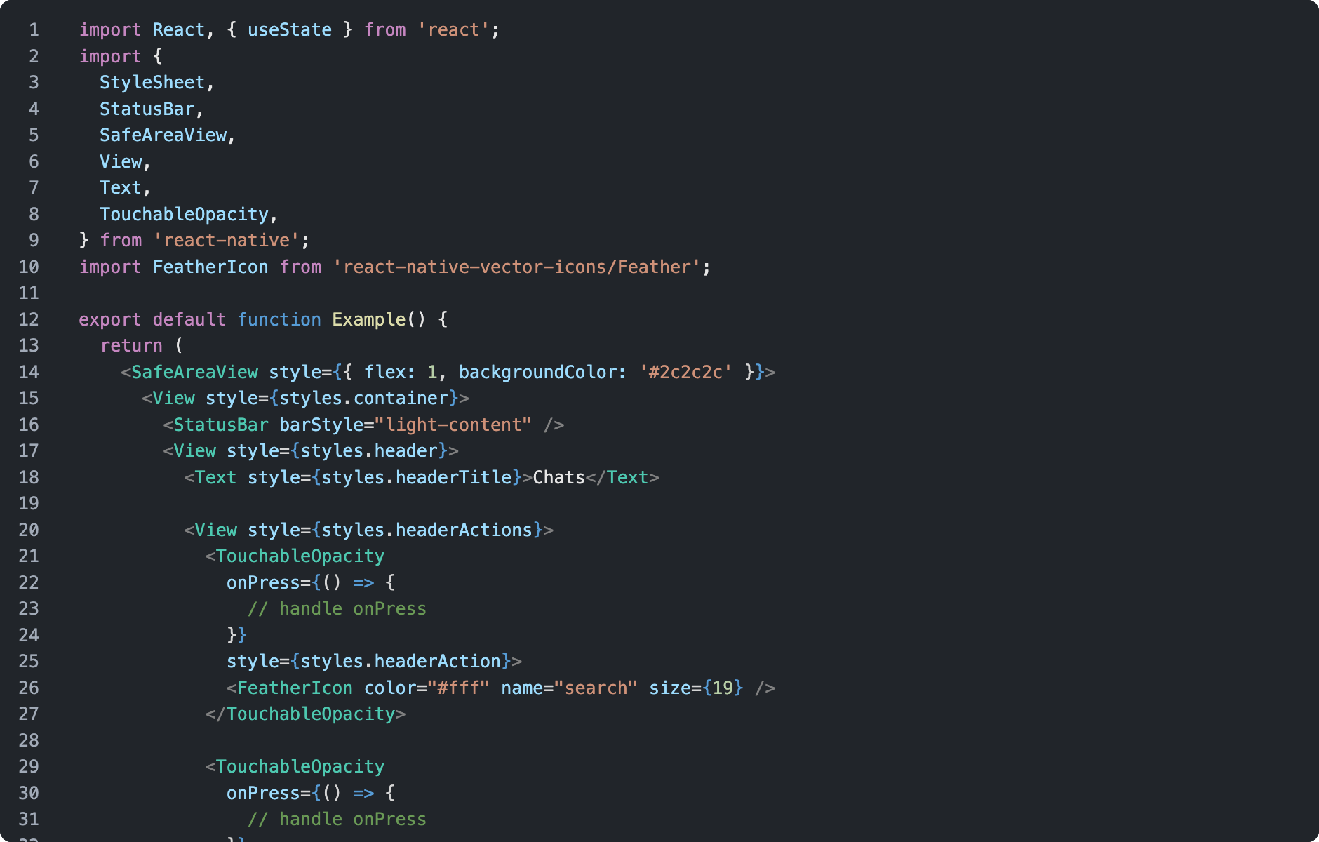 React Native chat component code preview